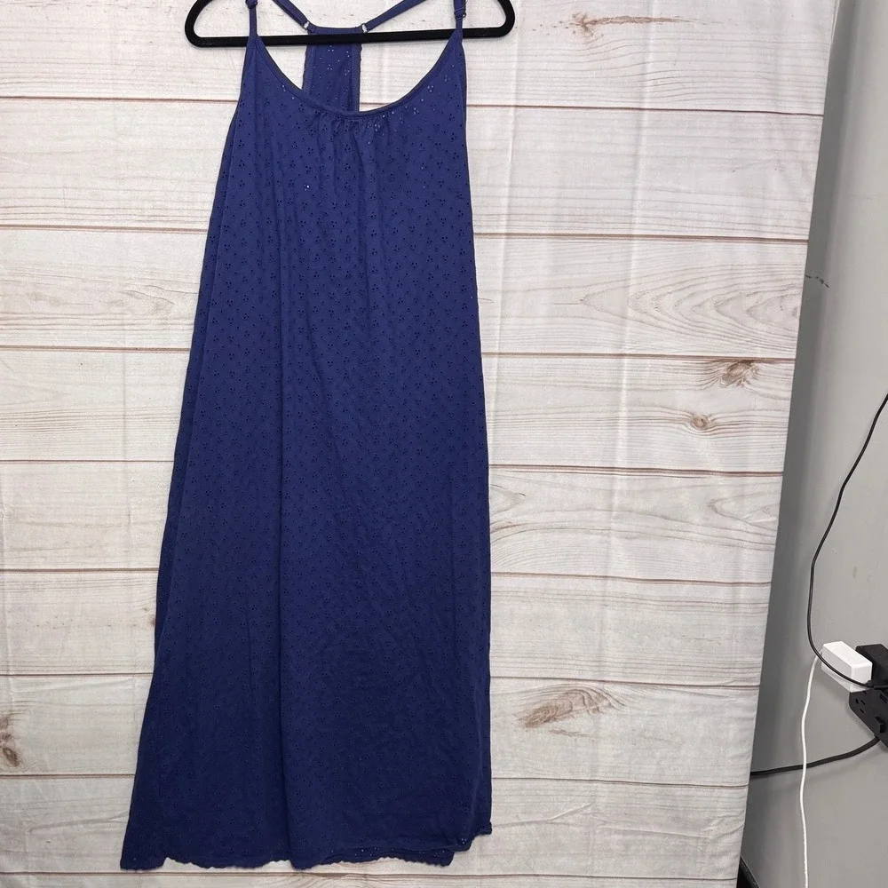 Dreams & Co. Women's 18/20 Blue Eyelet Maxi Dress Sleeveless Plus Size Cotton